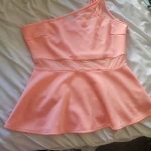 G by Guess Mesh Asymmetrical Peplum top